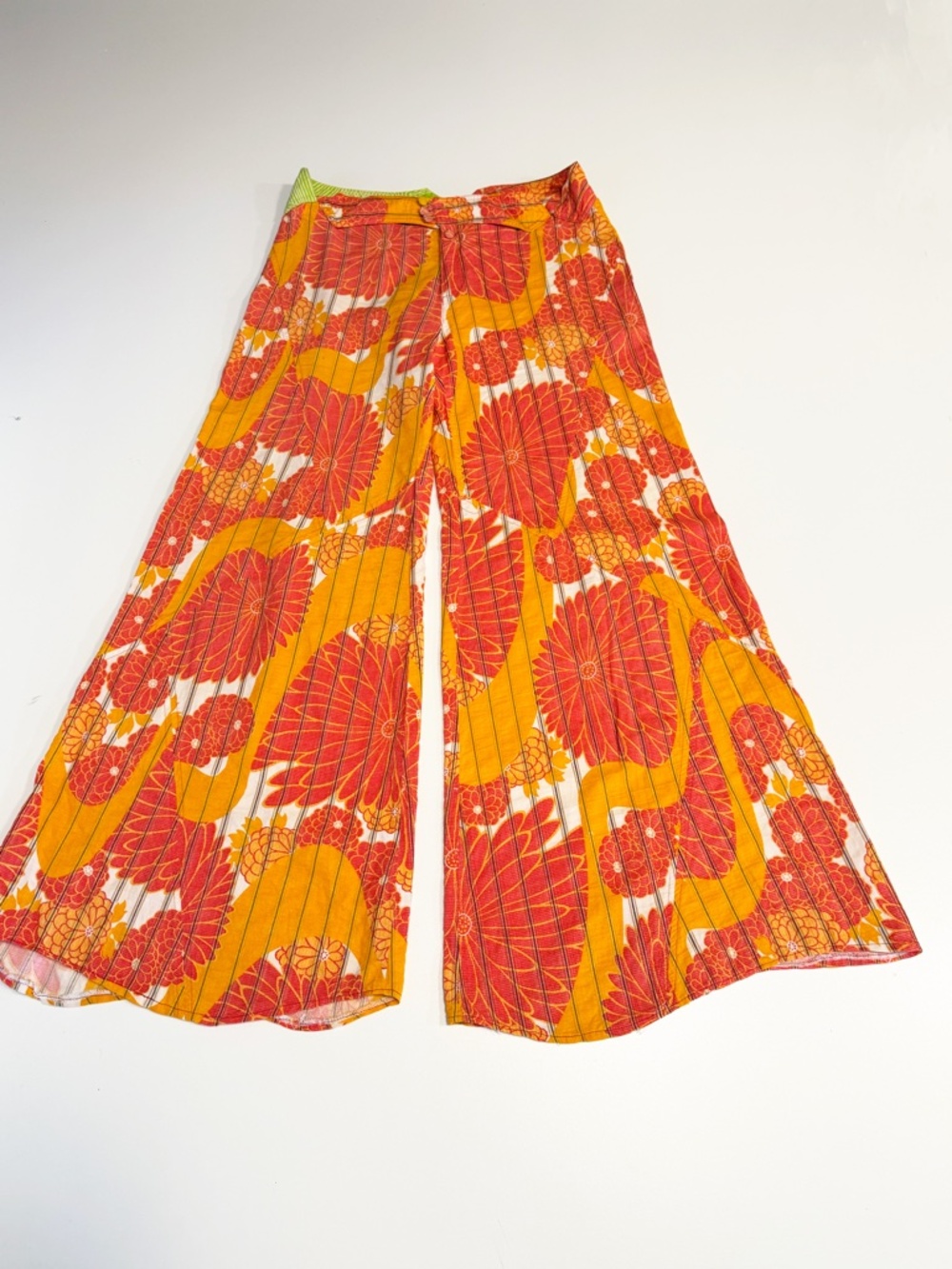 Vintage Custo Barcelona, Orange and White Floral Y2K Palazzo Pants Low Rise